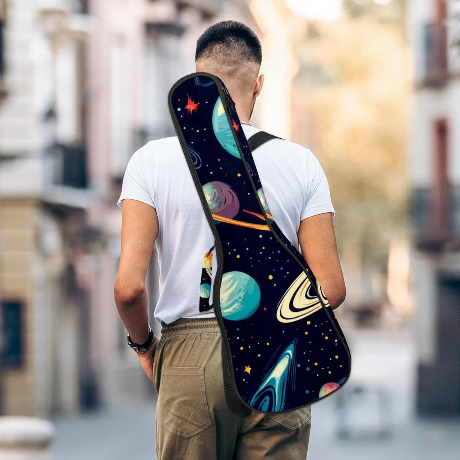 Waterproof Ukulele Case Bag, Durable 23" Ukulele Gig Bag with Storage and Handle - Cosmos Planets Comets Night Sky Galaxy Pattern