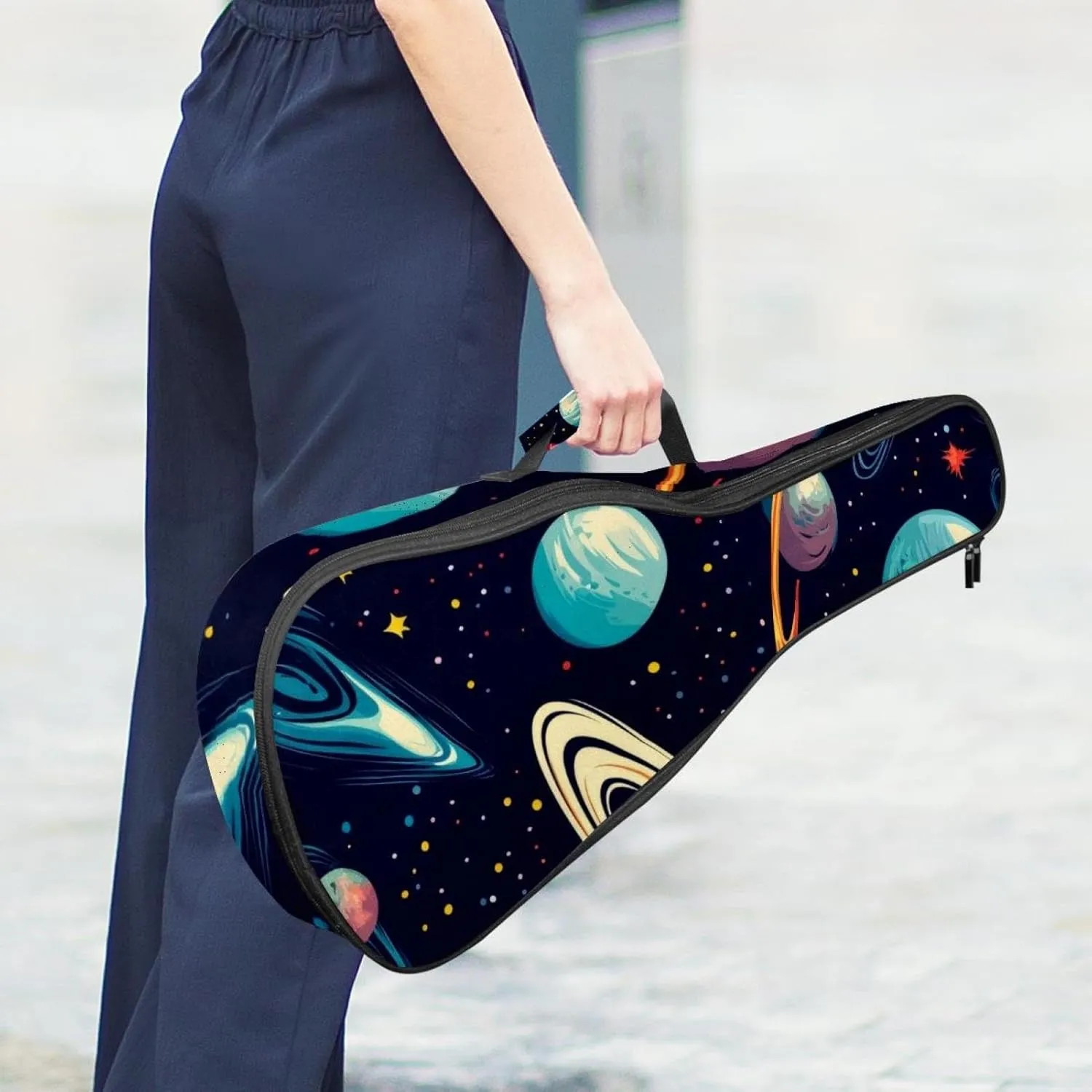 Waterproof Ukulele Case Bag, Durable 23" Ukulele Gig Bag with Storage and Handle - Cosmos Planets Comets Night Sky Galaxy Pattern