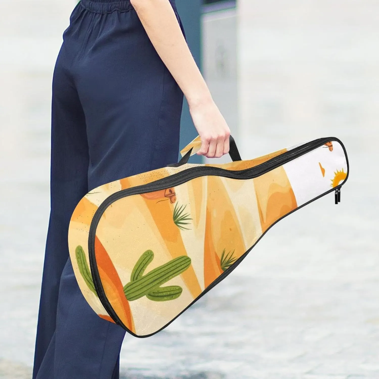 Waterproof Ukulele Case Bag, Durable 23" Ukulele Gig Bag with Storage and Handle - Desert Landscape with Camels Cactus and Sun Patterm