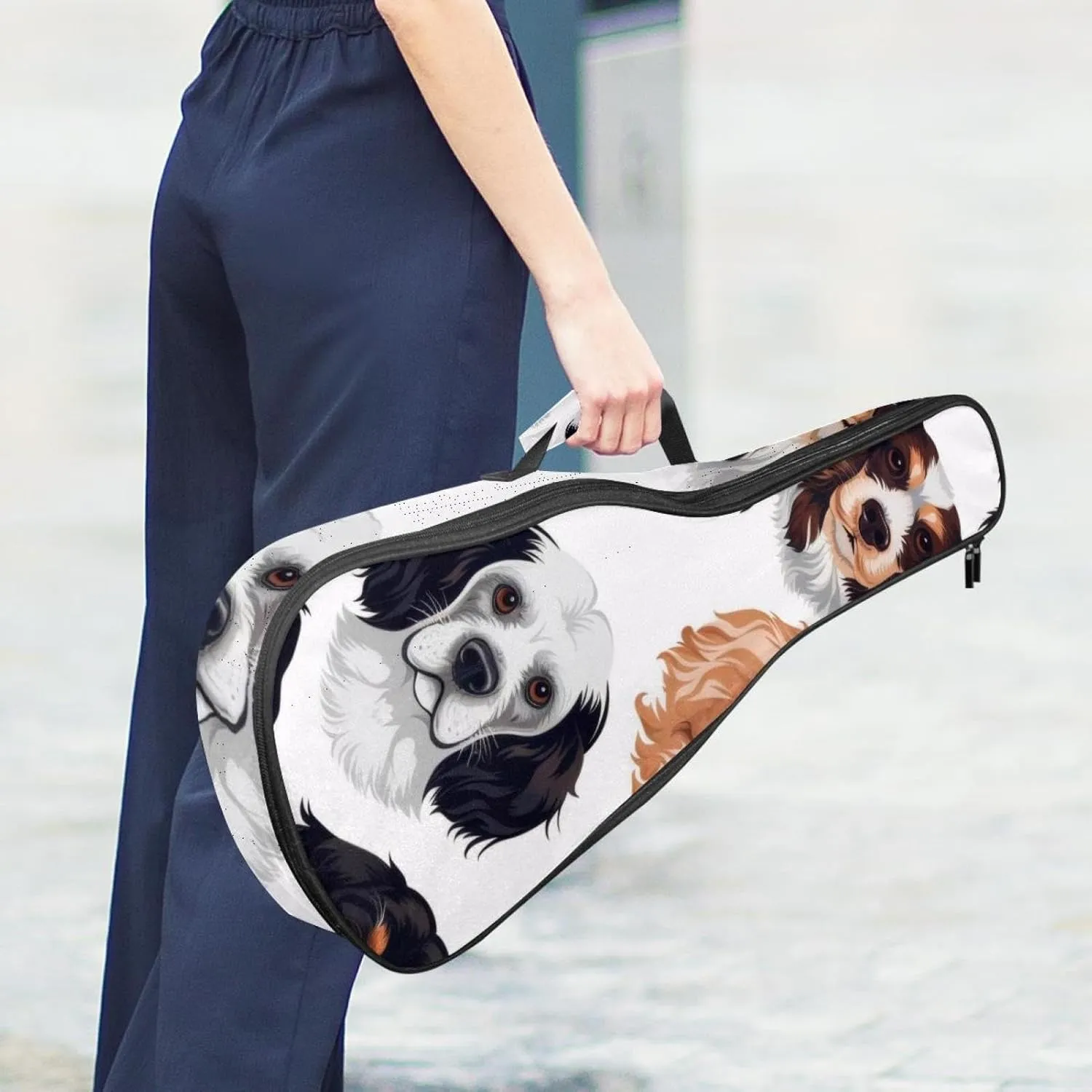 Waterproof Ukulele Case Bag, Durable 23" Ukulele Gig Bag with Storage and Handle - Small Puppy Dogs