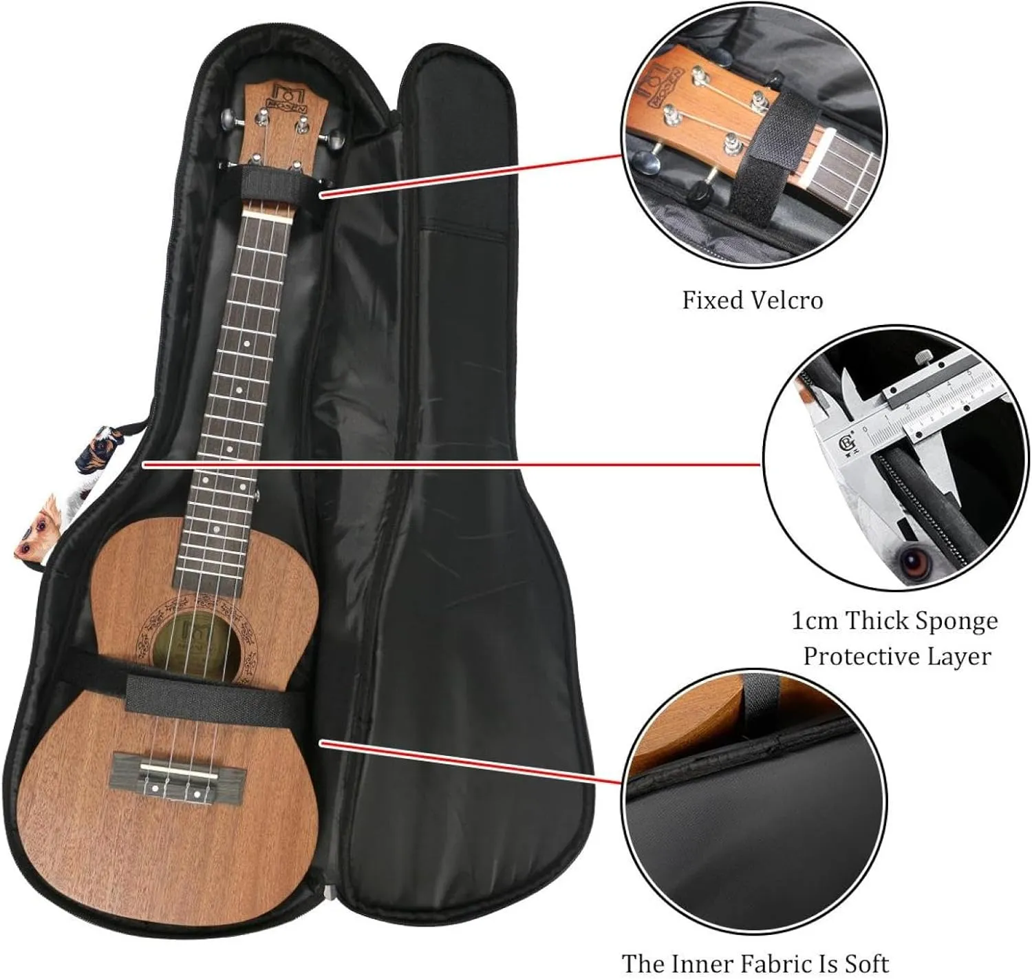 Waterproof Ukulele Case Bag, Durable 23" Ukulele Gig Bag with Storage and Handle - Small Puppy Dogs
