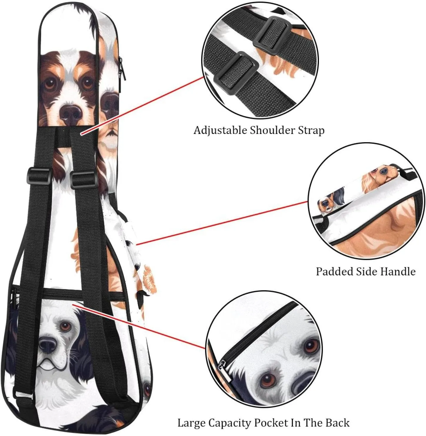 Waterproof Ukulele Case Bag, Durable 23" Ukulele Gig Bag with Storage and Handle - Small Puppy Dogs
