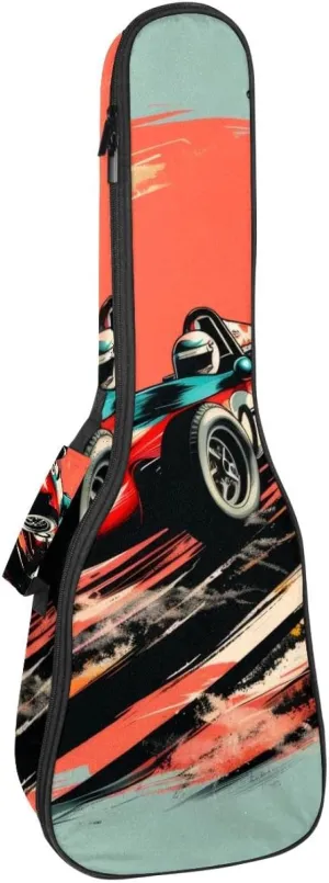 Waterproof Ukulele Case Bag, Durable 23" Ukulele Gig Bag with Storage and Handle - Speeding Racing Car with Checkered Flag and Racetrack