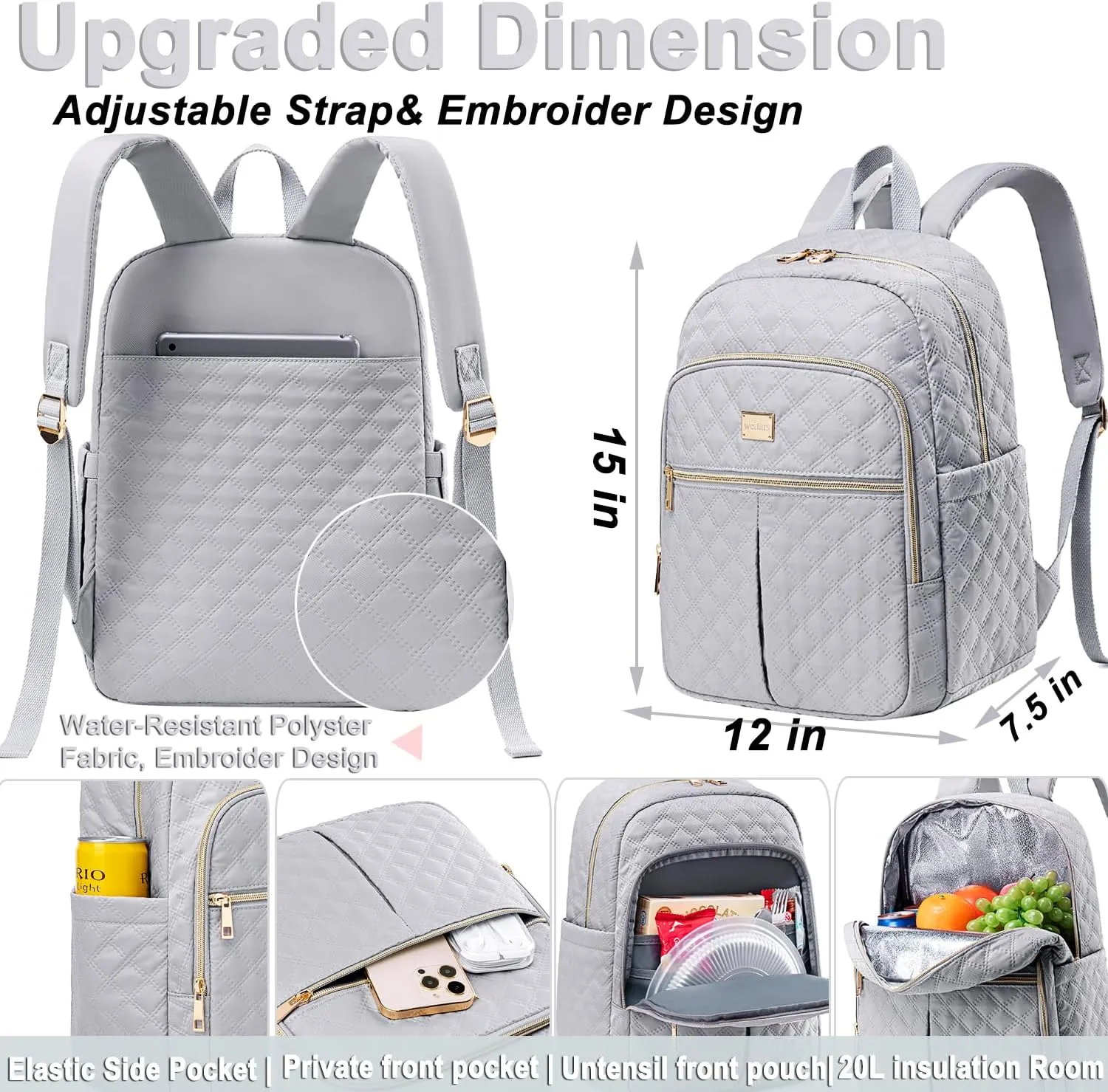 Weitars Lunch Backpack For Women Men,20L Cooler Backpack Insulated Lunch Bag For Women With Side Pockets Waterproof,Meal Prep Backpack,Adult Backpack Cooler For Lunch Picnic Hiking Camping Beach