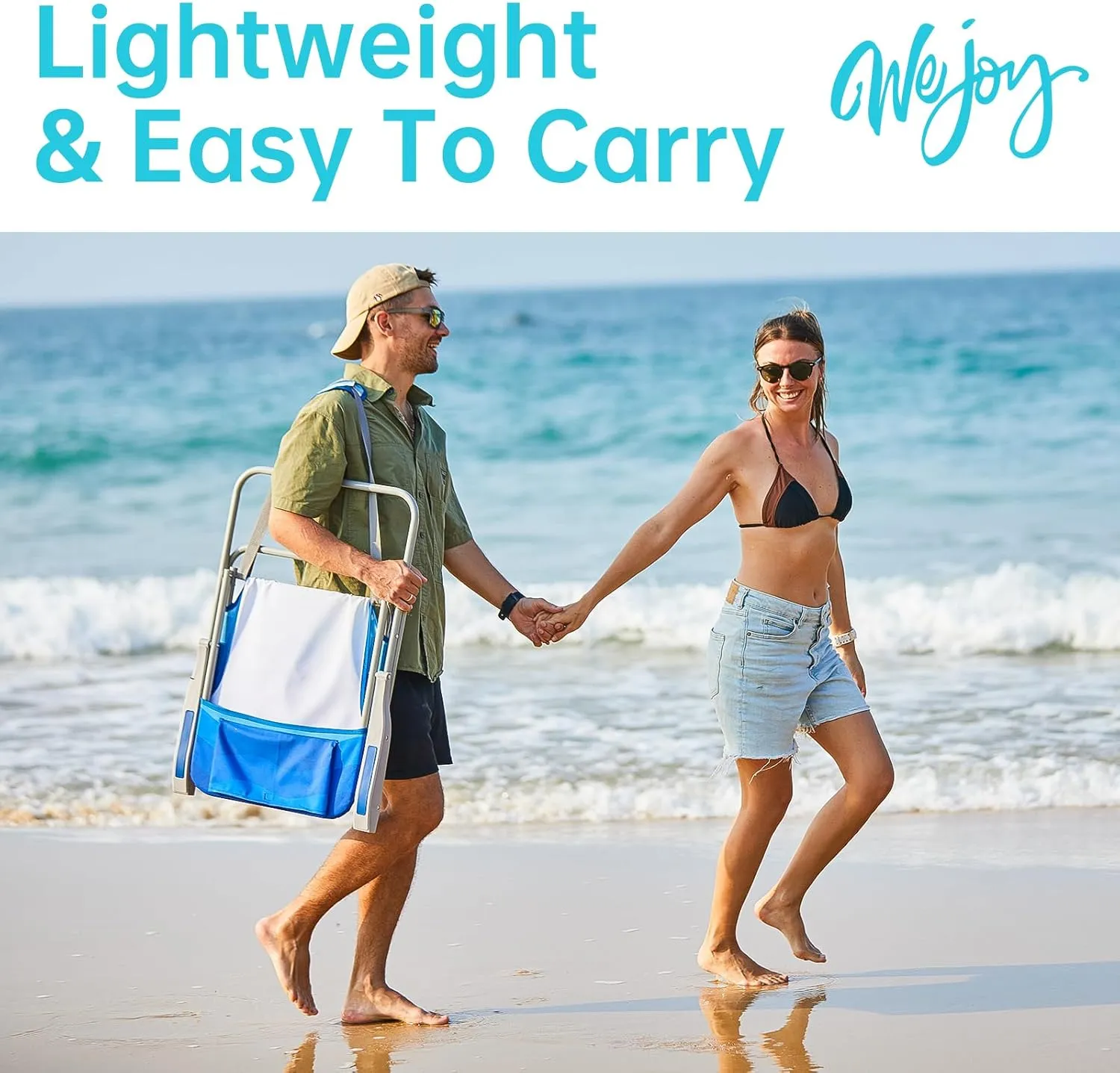 #WEJOY Folding Beach Chair for Adults, Lightweight Beach Chair with Shoulder Straps, High Back Beach Chairs with Hard Armrest, Supports 300lbs for Beach Lawn Concert