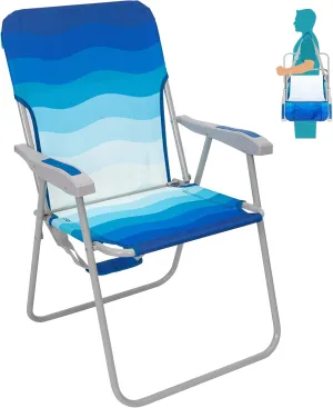 #WEJOY Folding Beach Chair for Adults, Lightweight Beach Chair with Shoulder Straps, High Back Beach Chairs with Hard Armrest, Supports 300lbs for Beach Lawn Concert