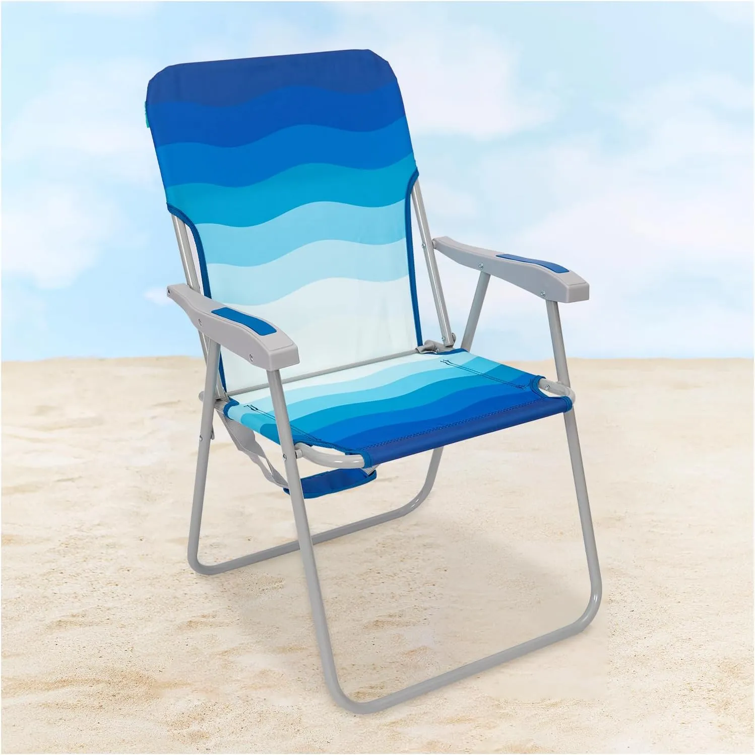 #WEJOY Folding Beach Chair for Adults, Lightweight Beach Chair with Shoulder Straps, High Back Beach Chairs with Hard Armrest, Supports 300lbs for Beach Lawn Concert