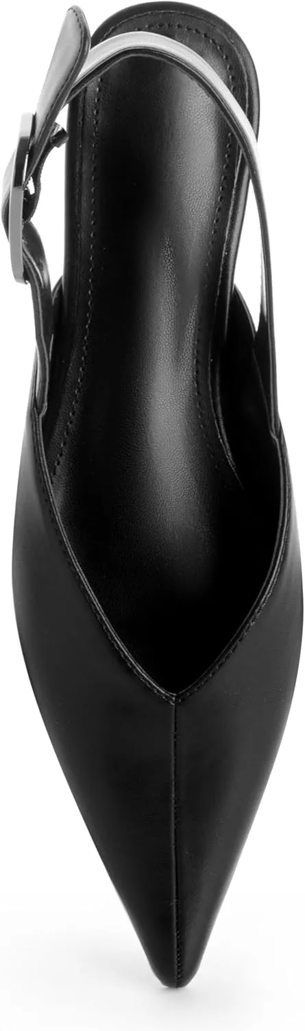 White Slingback Flat Shoes for Women Pointed Toe Adjustable Buckle Flat Mule Sandals Casual Comfortable Office Dressy Shoes