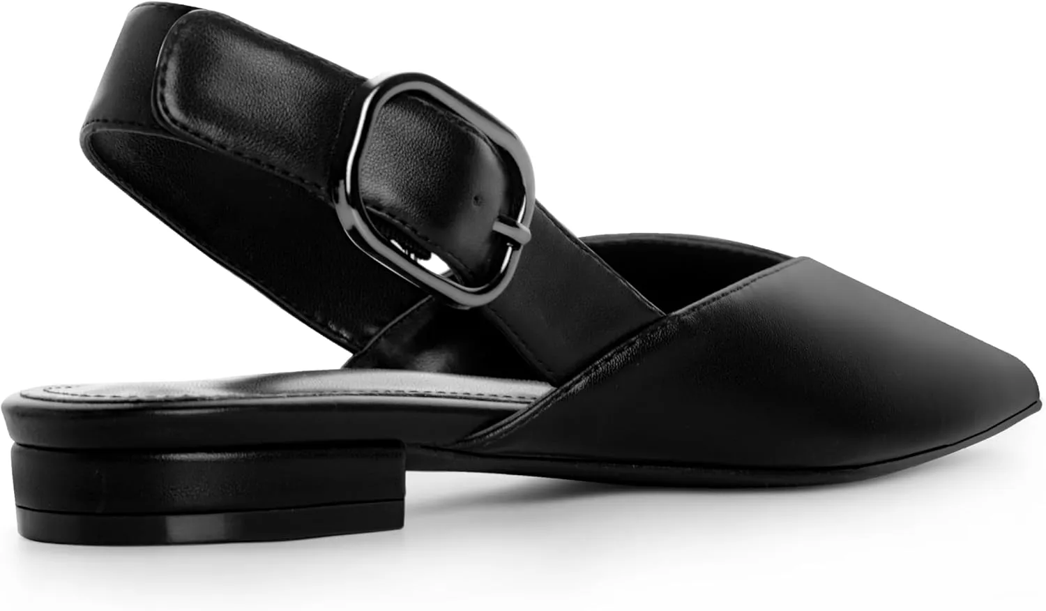 White Slingback Flat Shoes for Women Pointed Toe Adjustable Buckle Flat Mule Sandals Casual Comfortable Office Dressy Shoes