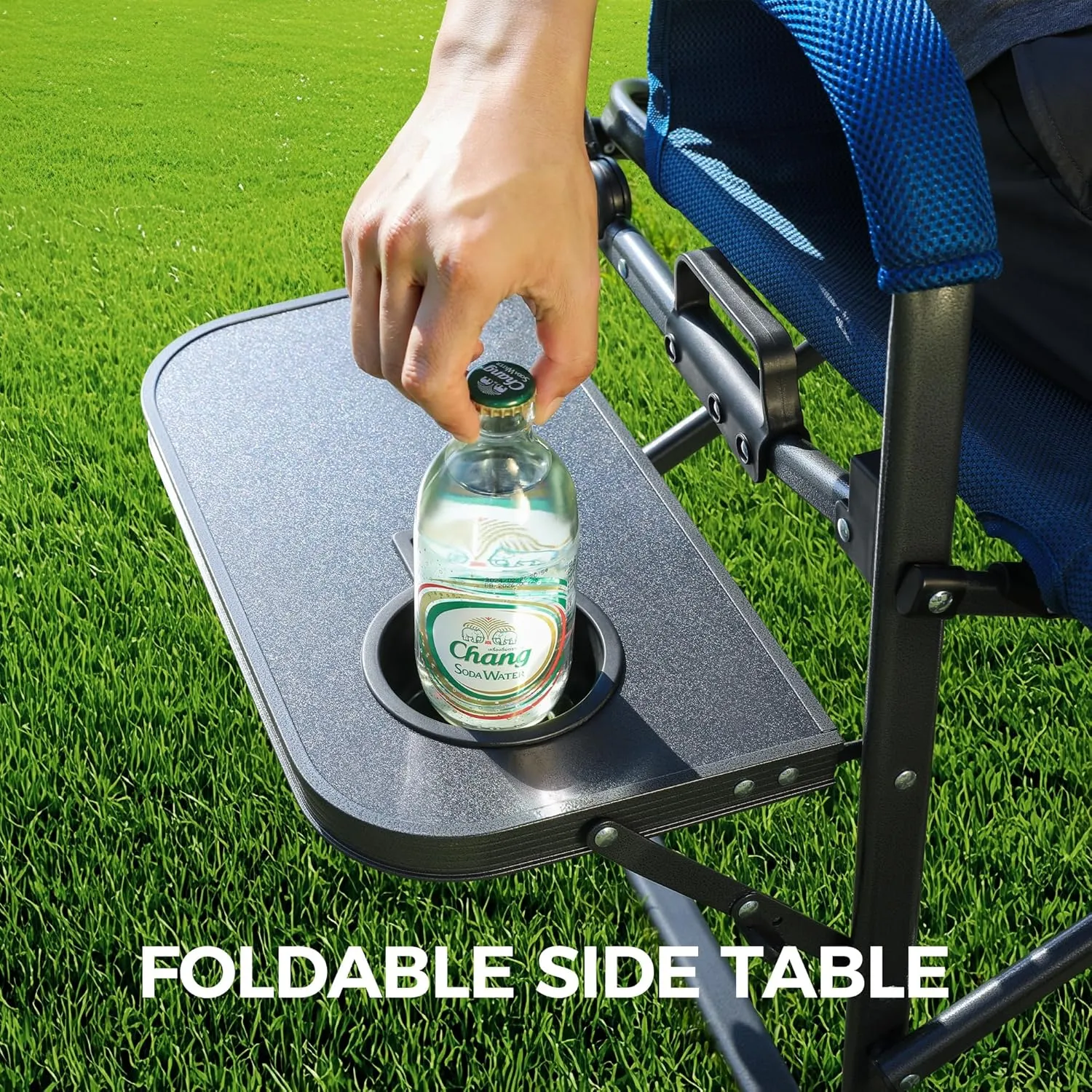 Wide Comfortable Outdoor Folding Chair Adjustable Backrest Durable Oxford Fabric Sturdy Metal Frame for Camping Hiking Beach (1,Blue)
