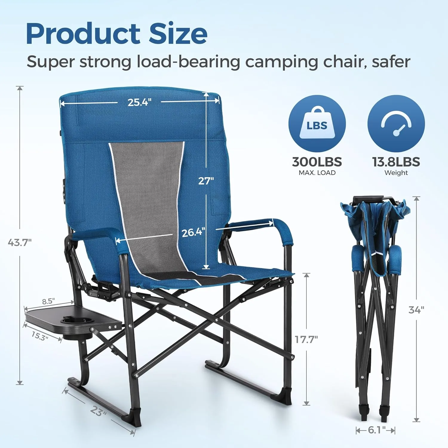 Wide Comfortable Outdoor Folding Chair Adjustable Backrest Durable Oxford Fabric Sturdy Metal Frame for Camping Hiking Beach (1,Blue)