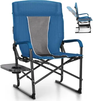 Wide Comfortable Outdoor Folding Chair Adjustable Backrest Durable Oxford Fabric Sturdy Metal Frame for Camping Hiking Beach (1,Blue)