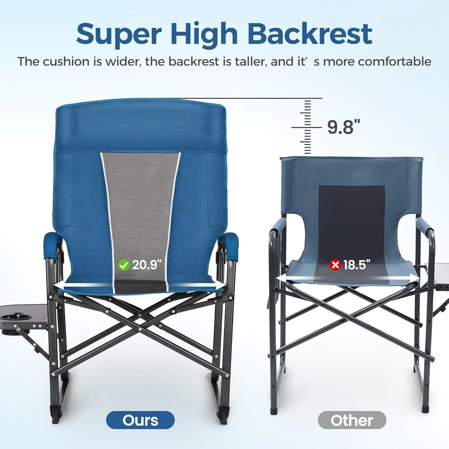 Wide Comfortable Outdoor Folding Chair Adjustable Backrest Durable Oxford Fabric Sturdy Metal Frame for Camping Hiking Beach (1,Blue)