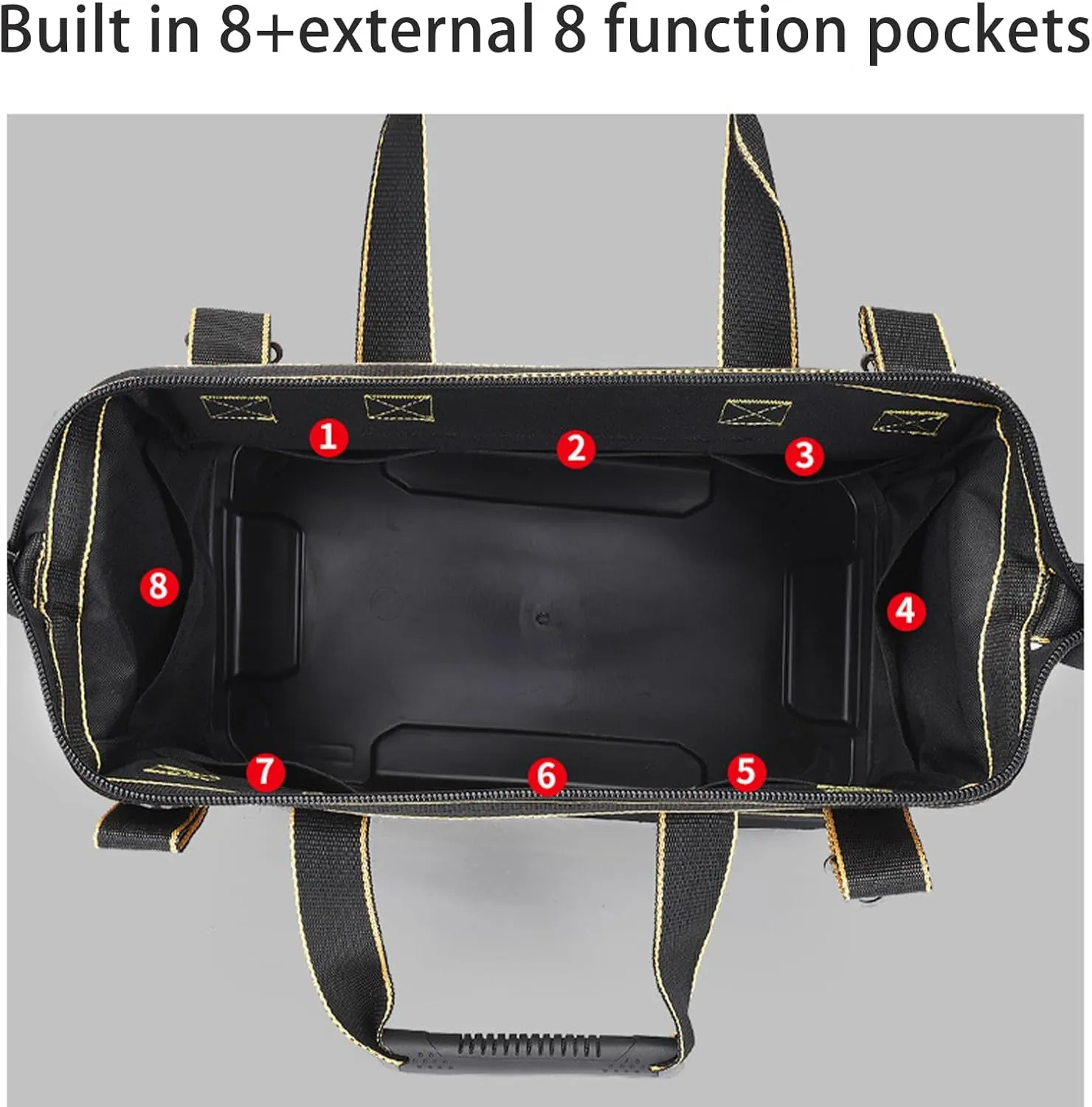 Wide Mouth Tool Bag 17 Inch Black Blue, Gardener Bag, Waterproof Tool Organizer Bag, Adjustable Shoulder Strap, Water Proof hare Molded Base, for Electrician, Plumber, Gardener, Repairman