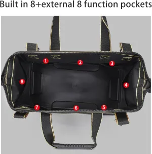 Wide Mouth Tool Bag 17 Inch Black Blue, Gardener Bag, Waterproof Tool Organizer Bag, Adjustable Shoulder Strap, Water Proof hare Molded Base, for Electrician, Plumber, Gardener, Repairman
