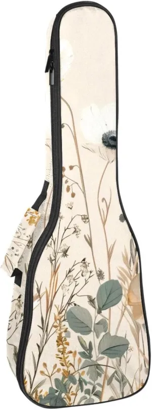 Wildflowers Beige White Vintage Ukulele Case, Padded Bag for 23 Inch Concert Ukulele, Waterproof & Durable