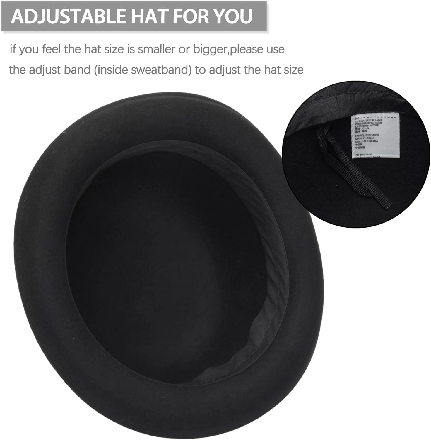 Winter Wool Bowler Derby Hat - Classic Pork-Pie Hat Rolled Brim Fedora Hat for Men Women Crushable