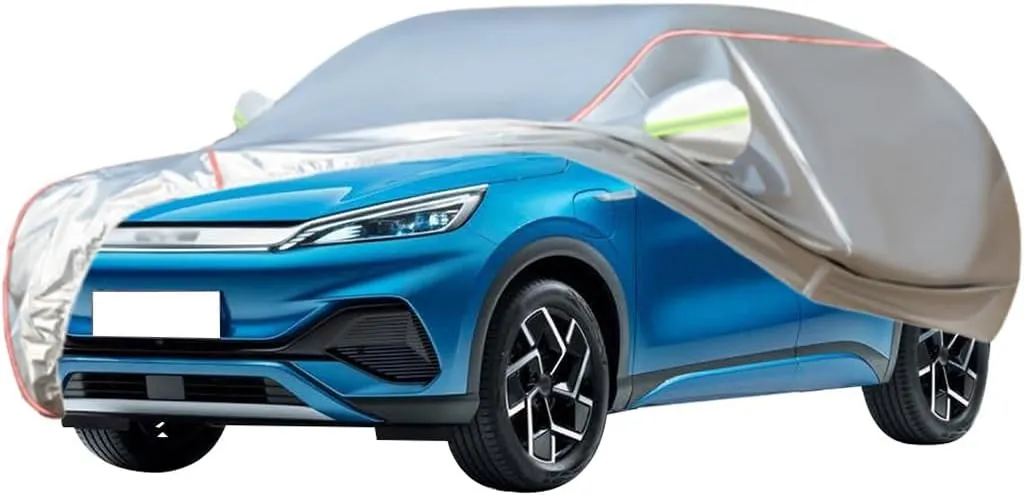 WOLWES Car Cover are Suitable for BYD Atto 3 All-Weather Windproof, Snowproof, Rainproof, UV-Protected and Breathable All-Season Universal with Side Door Zip Oxford Cloth Car Cover (Color : White)
