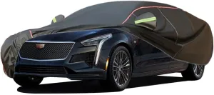 WOLWES Car Cover are Suitable for Cadillac CT6 All-Weather Windproof, Snowproof, Rainproof, UV-Protected and Breathable All-Season Universal with Side Door Zip Oxford Cloth Car Cover (Color : Black)