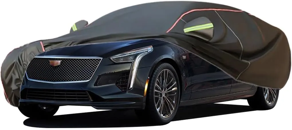 WOLWES Car Cover are Suitable for Cadillac CT6 All-Weather Windproof, Snowproof, Rainproof, UV-Protected and Breathable All-Season Universal with Side Door Zip Oxford Cloth Car Cover (Color : Black)