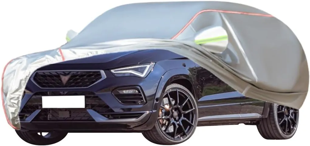 WOLWES Car Cover are Suitable for Cupra Ateca All-Weather Windproof, Snowproof, Rainproof, UV-Protected and Breathable All-Season Universal with Side Door Zip Oxford Cloth Car Cover (Color : White)