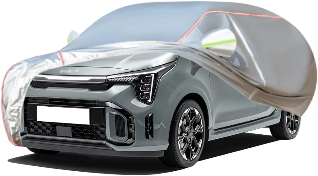 WOLWES Car Cover are Suitable for Kia Picanto All-Weather Windproof, Snowproof, Rainproof, UV-Protected and Breathable All-Season Universal with Side Door Zip Oxford Cloth Car Cover (Color : White)
