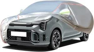 WOLWES Car Cover are Suitable for Kia Picanto All-Weather Windproof, Snowproof, Rainproof, UV-Protected and Breathable All-Season Universal with Side Door Zip Oxford Cloth Car Cover (Color : White)