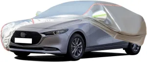 WOLWES Car Cover are Suitable for Mazda 3 Saloon All-Weather Windproof, Snowproof, Rainproof, UV-Protected and Breathable All-Season Universal with Side Door Zip Oxford Cloth Car Cover (Color : White
