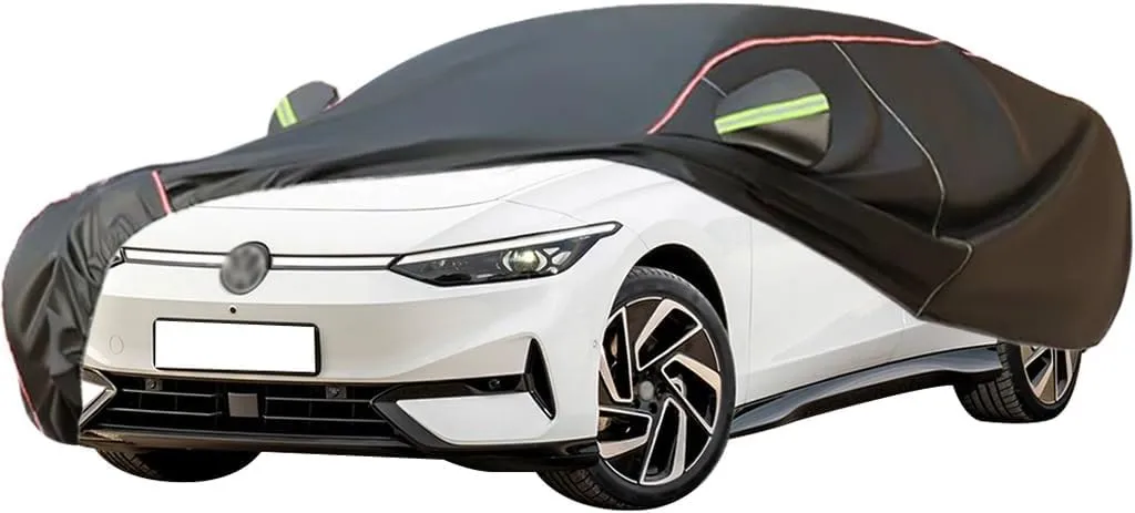 WOLWES Car Cover are Suitable for Volkswagen ID.7 All-Weather Windproof, Snowproof, Rainproof, UV-Protected and Breathable All-Season Universal with Side Door Zip Oxford Cloth Car Cover (Color : Blac