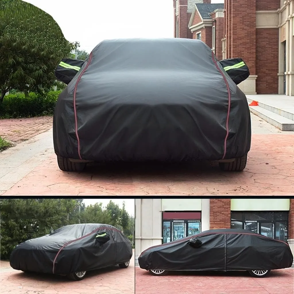 WOLWES Car Cover are Suitable for Volkswagen ID.7 All-Weather Windproof, Snowproof, Rainproof, UV-Protected and Breathable All-Season Universal with Side Door Zip Oxford Cloth Car Cover (Color : Blac