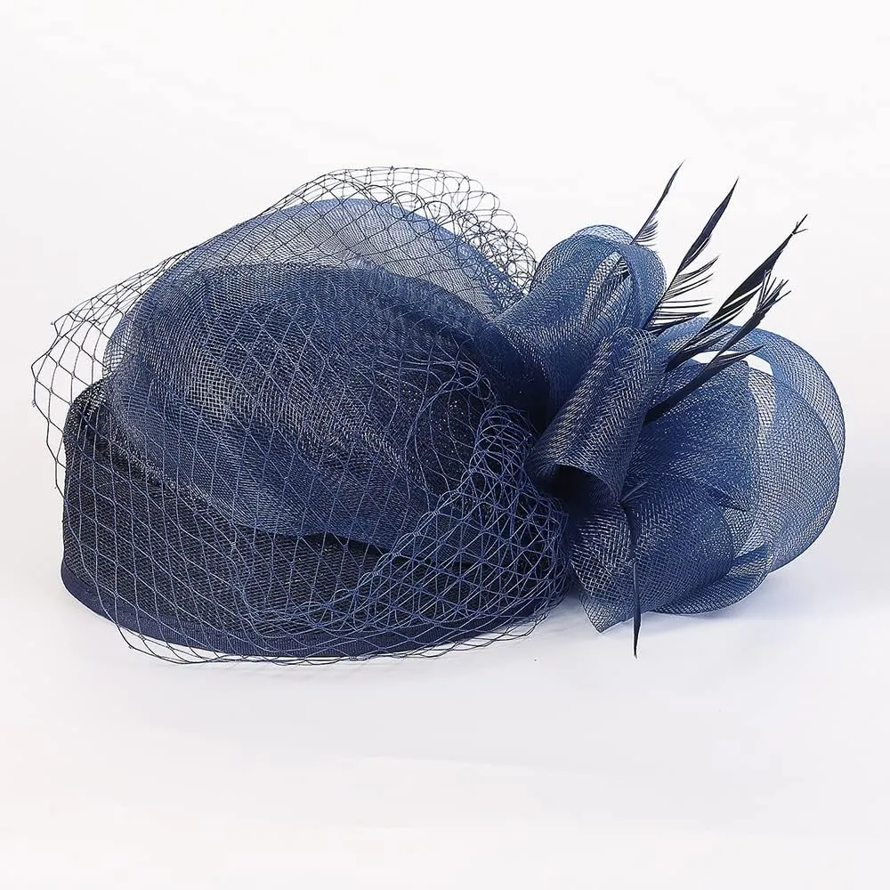 Woman Sinamay Fascinator Hat Pillbox Derby Hats Linen Feather with Veil Vintage Bridal Wedding Tea Party Cap
