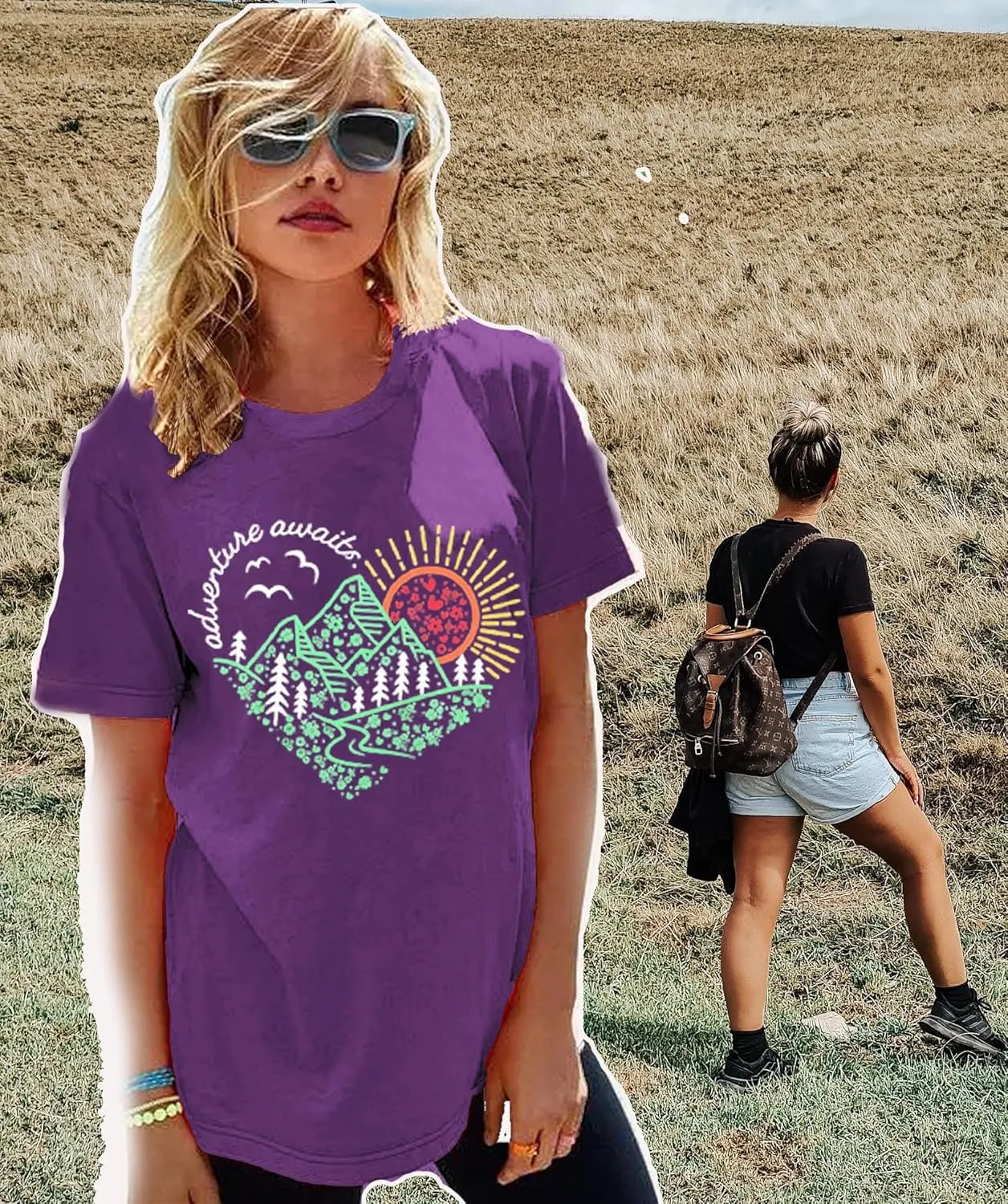 Women Adventure Awaits Outdoor Graphic Tee Shirt Kindness Heart Printed Hike Mountain Nature Travel Shirt Workout Tops