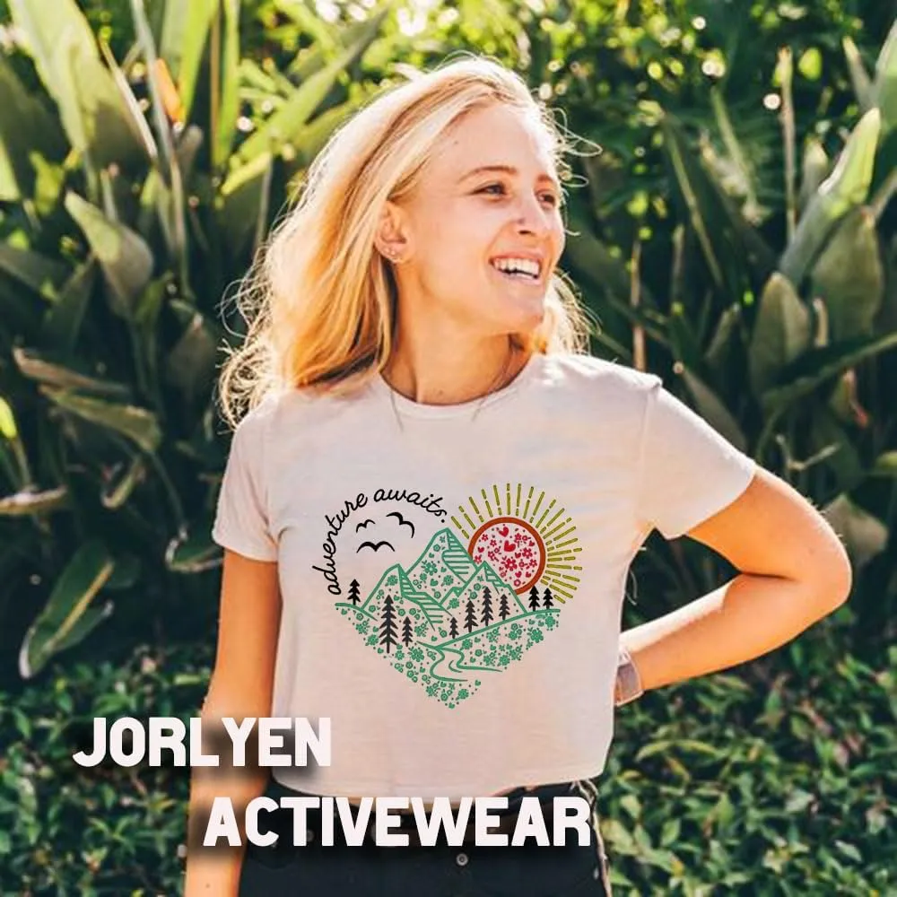 Women Adventure Awaits Outdoor Graphic Tee Shirt Kindness Heart Printed Hike Mountain Nature Travel Shirt Workout Tops