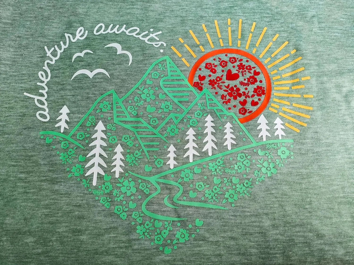 Women Adventure Awaits Outdoor Graphic Tee Shirt Kindness Heart Printed Hike Mountain Nature Travel Shirt Workout Tops