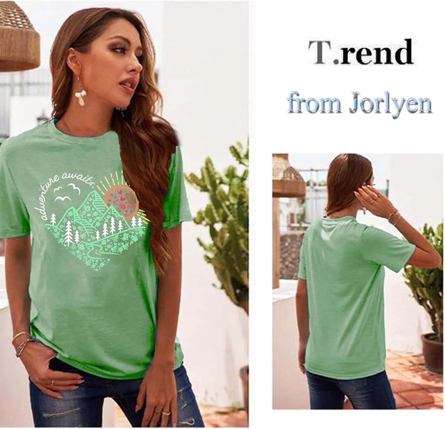 Women Adventure Awaits Outdoor Graphic Tee Shirt Kindness Heart Printed Hike Mountain Nature Travel Shirt Workout Tops