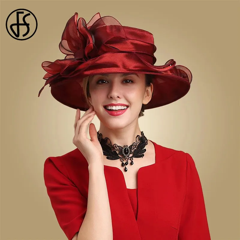 Women Elegant Fashion Derby Wide Brim Pink Hats
