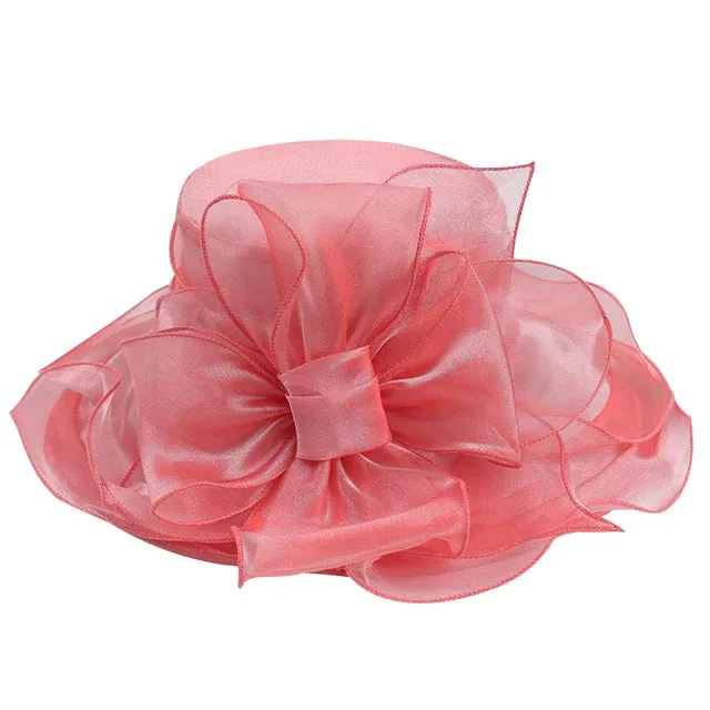 Women Elegant Fashion Derby Wide Brim Pink Hats