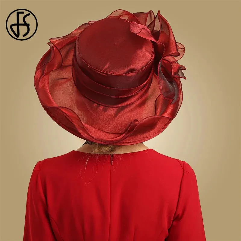 Women Elegant Fashion Derby Wide Brim Pink Hats
