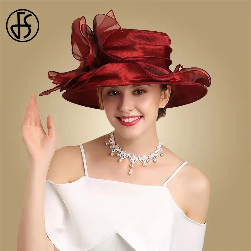 Women Elegant Fashion Derby Wide Brim Pink Hats