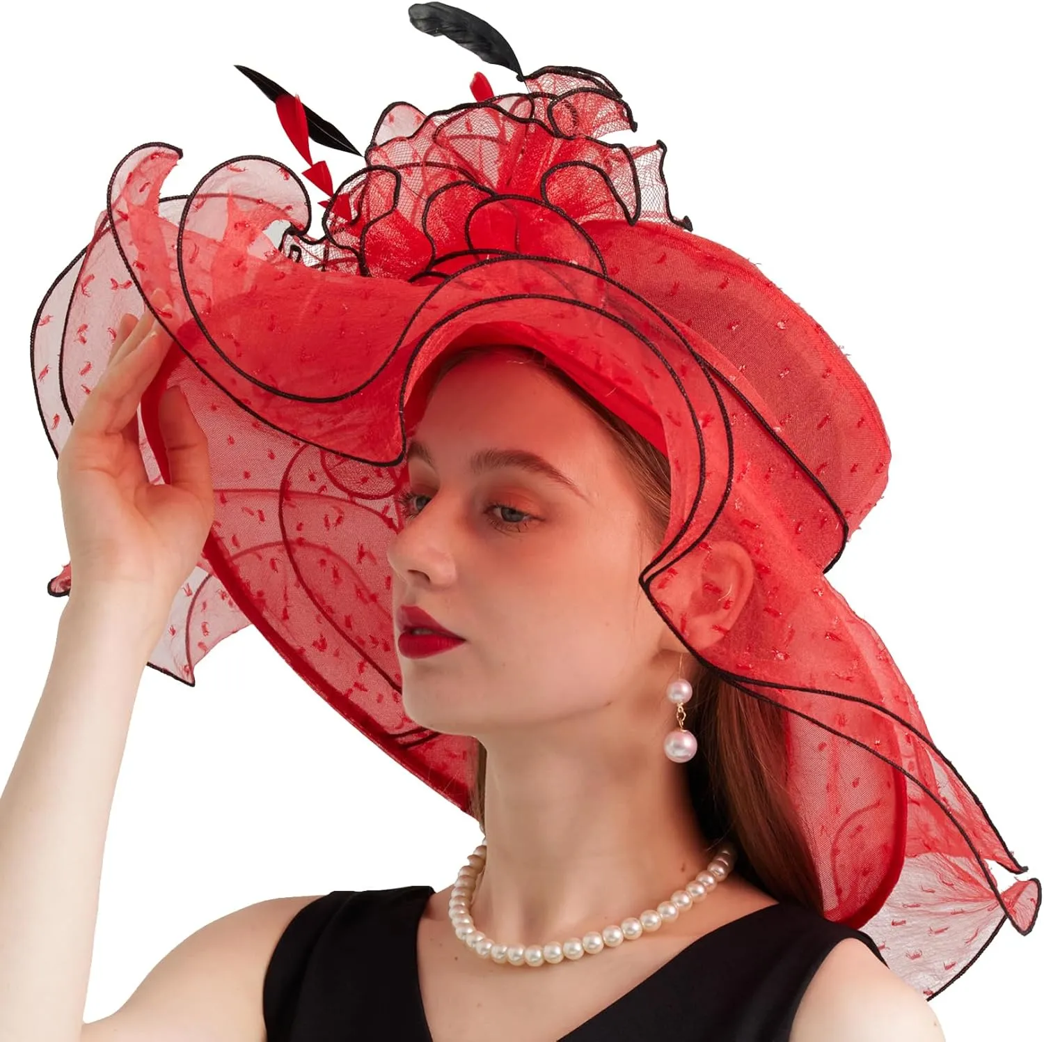 Women Elegant Organza Derby Hat Wide Brim Sun Hats for Wedding Tea Party Fascinator Hat