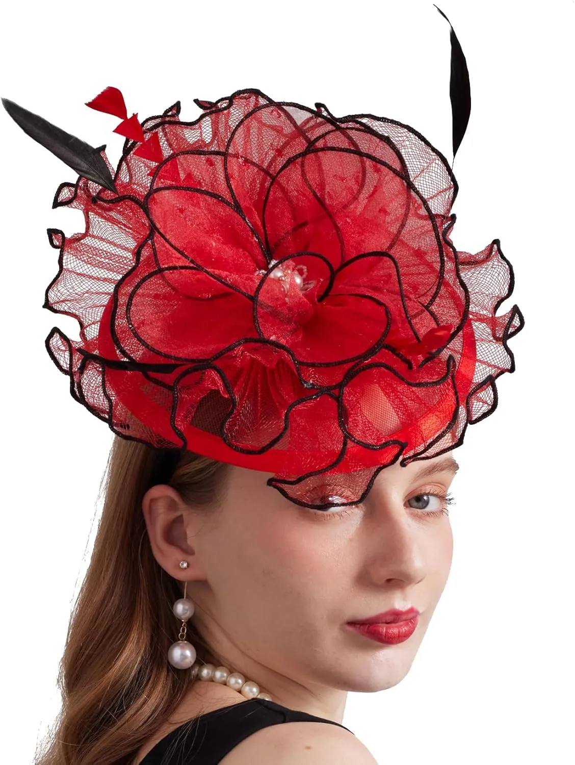 Women Elegant Organza Derby Hat Wide Brim Sun Hats for Wedding Tea Party Fascinator Hat
