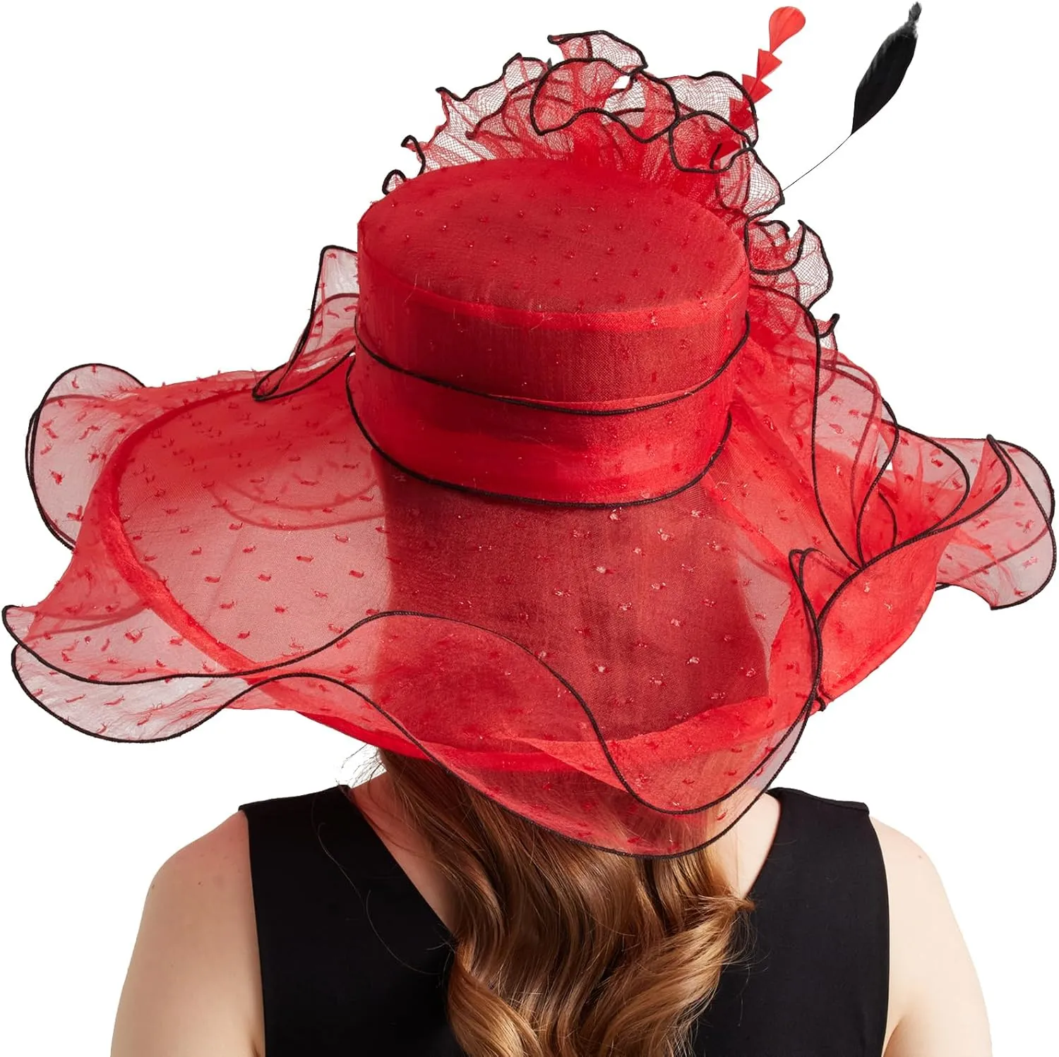 Women Elegant Organza Derby Hat Wide Brim Sun Hats for Wedding Tea Party Fascinator Hat