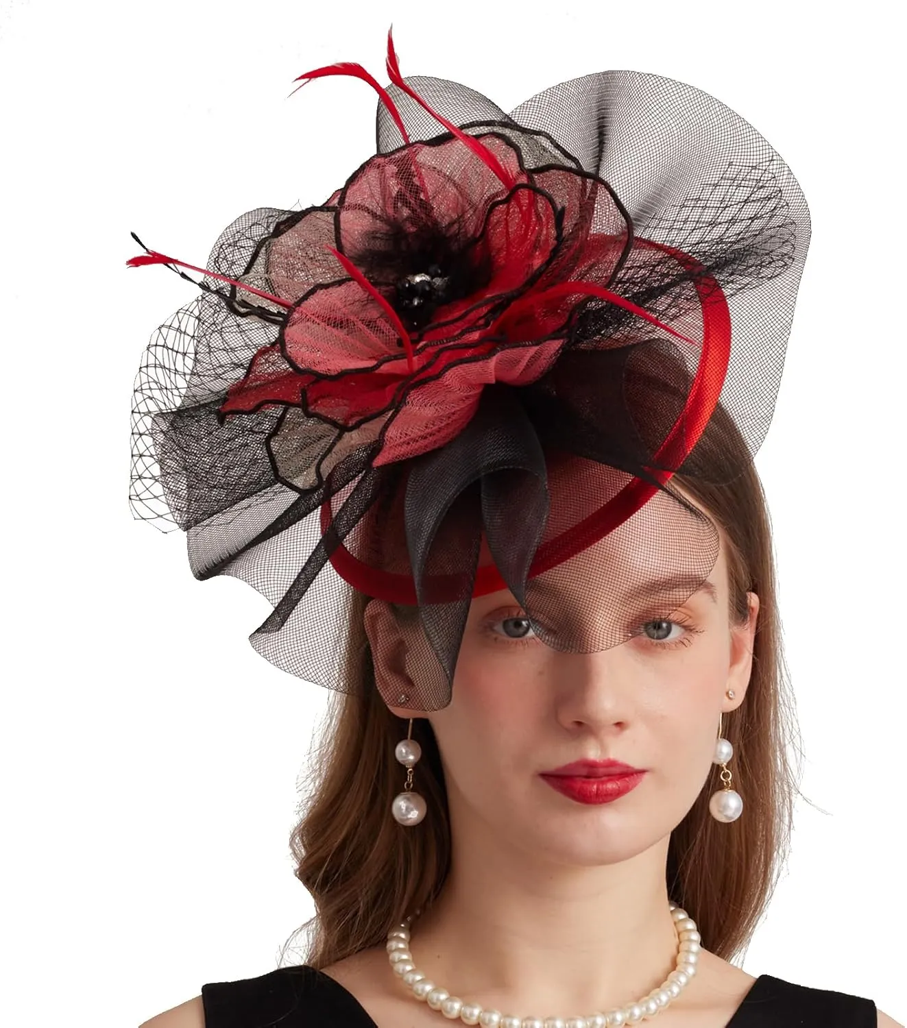 Women Elegant Organza Derby Hat Wide Brim Sun Hats for Wedding Tea Party Fascinator Hat