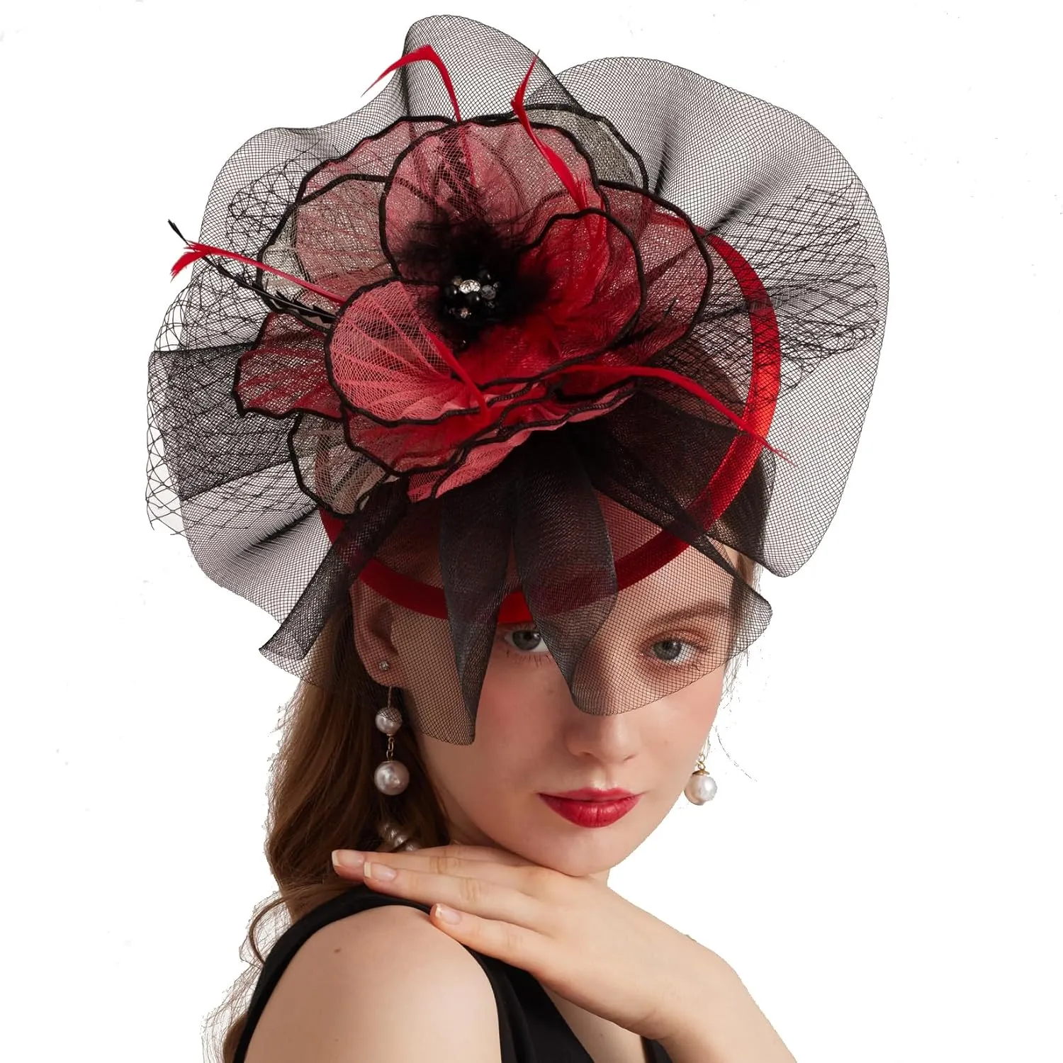 Women Elegant Organza Derby Hat Wide Brim Sun Hats for Wedding Tea Party Fascinator Hat