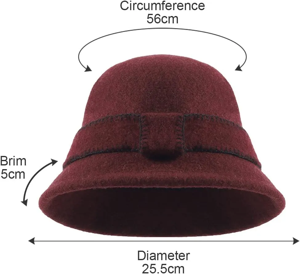 Women Elegant Winter Wool Bucket Hat 1920s Vintage Cloche Bowler Hats