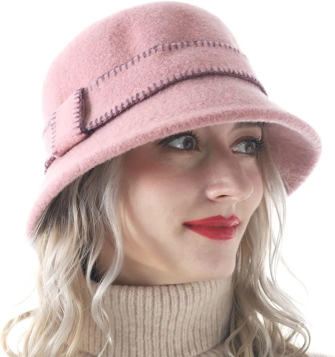 Women Elegant Winter Wool Bucket Hat 1920s Vintage Cloche Bowler Hats