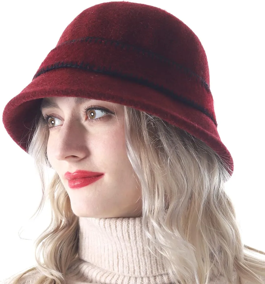 Women Elegant Winter Wool Bucket Hat 1920s Vintage Cloche Bowler Hats