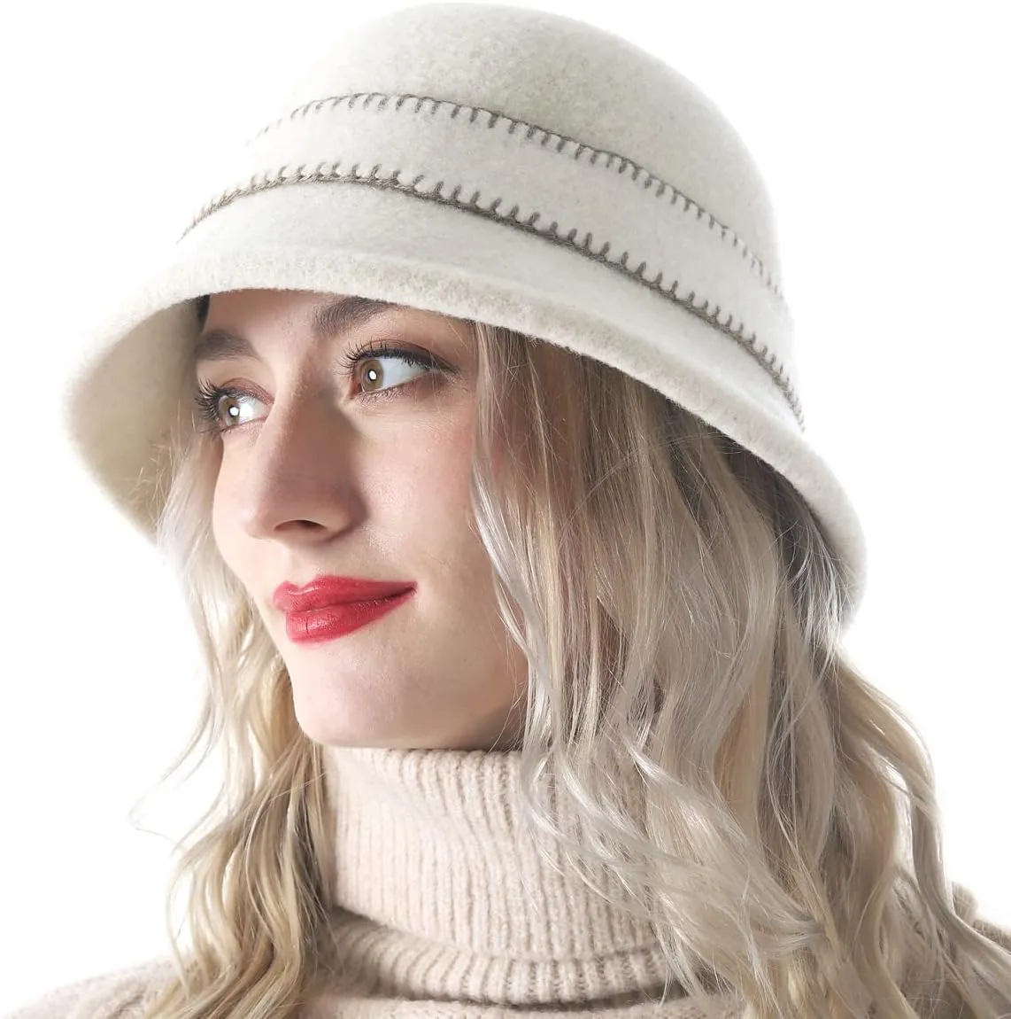 Women Elegant Winter Wool Bucket Hat 1920s Vintage Cloche Bowler Hats