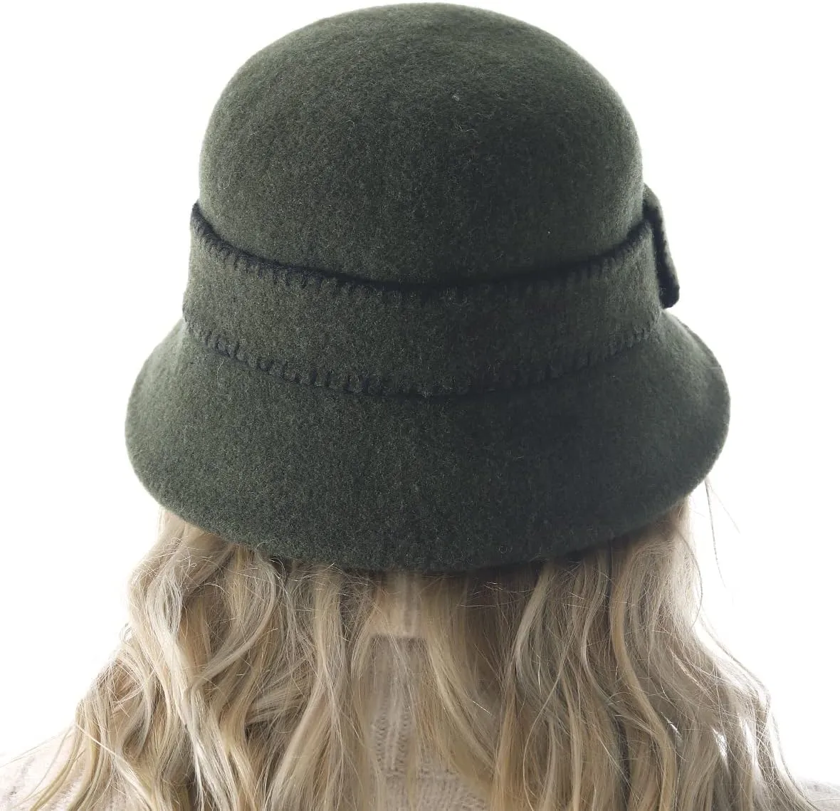 Women Elegant Winter Wool Bucket Hat 1920s Vintage Cloche Bowler Hats