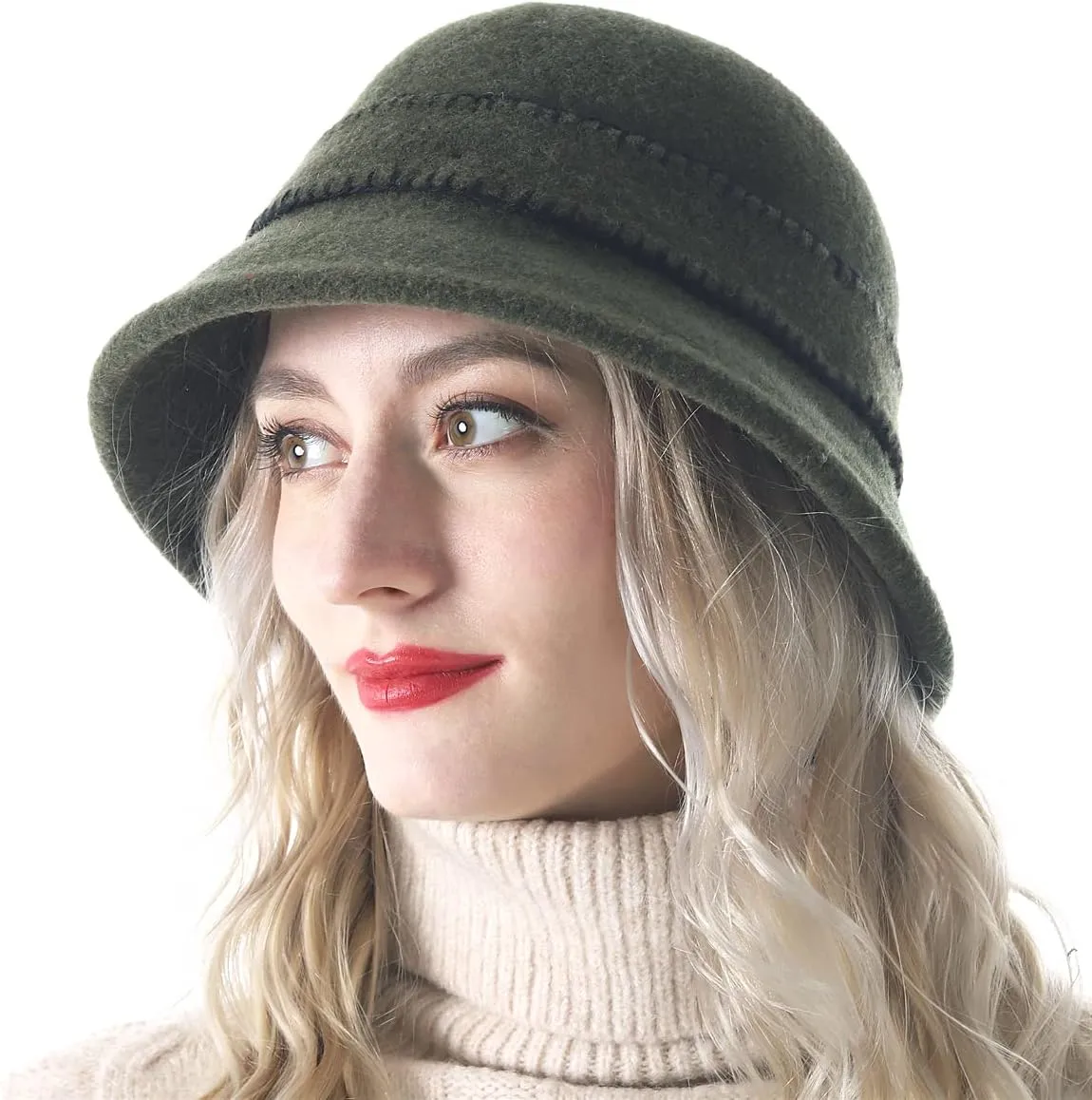 Women Elegant Winter Wool Bucket Hat 1920s Vintage Cloche Bowler Hats